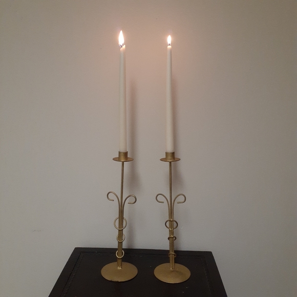 Golden/rusty  2 candle stands  14 inches - Picture 5 of 8